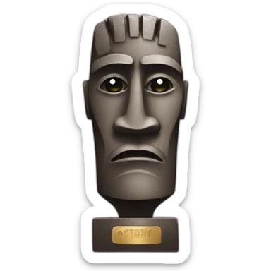 Easter island head holding an oscar sticker