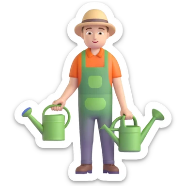 young white male gardener with watering can sticker