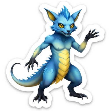  Cool Edgy blue-yellow-black-gradient ethereal badass Fionbri-Vernid-Trico-animal-creature full body  sticker
