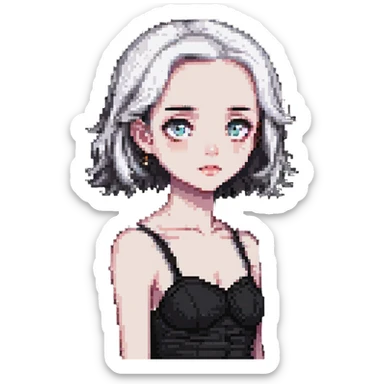 a female with white skin, big eyes, middle-length hair which is right at the shoulder sticker