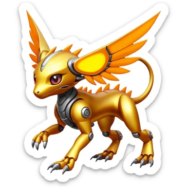  exotic futuristic warm-colored modern cyber-Fakémon-Digimon-Trico-creature sticker