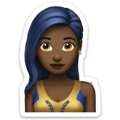 Black Girl with straight hair with yellow gold and royal blue dress sticker