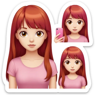 pretty girl big brown eyes long red hair with bangs beautiful tan pink top sticker