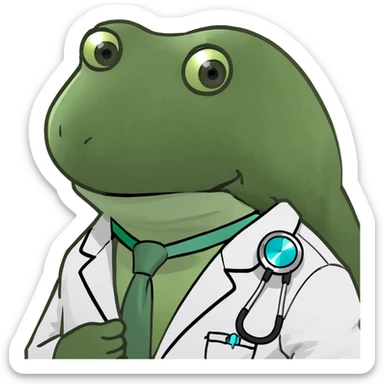 bufo frog, medical coat, sad eyes, looking at viewer sticker