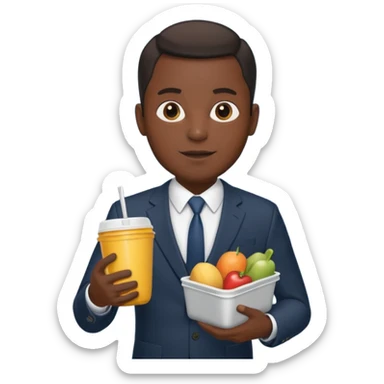 black man with suit holding food container sticker