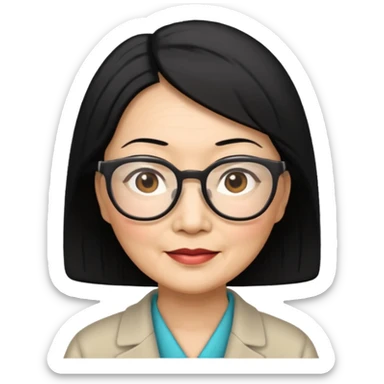 black hair Elder asian woman with glasses sticker