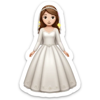 Chica blanca,pelo castaño y chirimbolosvestido novia, manga larga cuerpo entero sticker