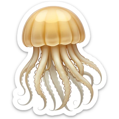 white beige jellyfish with translucent body and flowing tentacles sticker