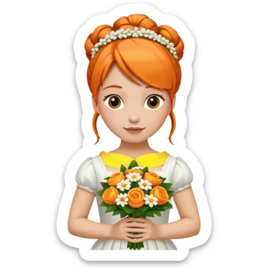 orange haired with bun bride with bouqet sticker