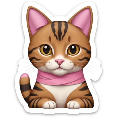 a  brown and black tabby cat, with a pink bandage on just one front paw paw, realistic sticker