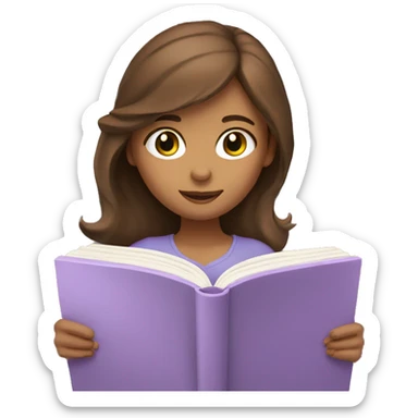 A brown hair girl reading a pastel purple book sticker