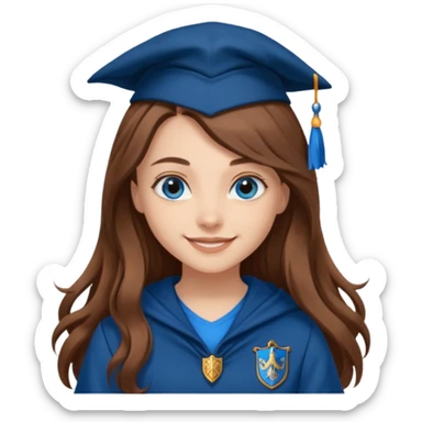 gorgeous Girl with light skin, blue eyes, long brown hair, wears a ravenclaw outfit sticker