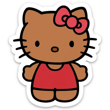 Hello Kitty character with a tanned complexion, classic features, cute and friendly expression sticker