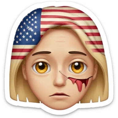eye twitching emoji with a broken american flag in the background sticker
