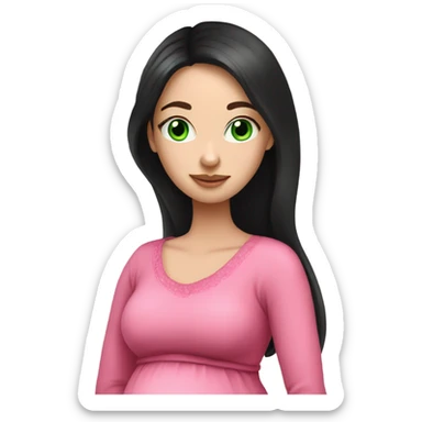 Beautiful Russian girl with green eyes and very long black hair pink clothes pregnant sticker