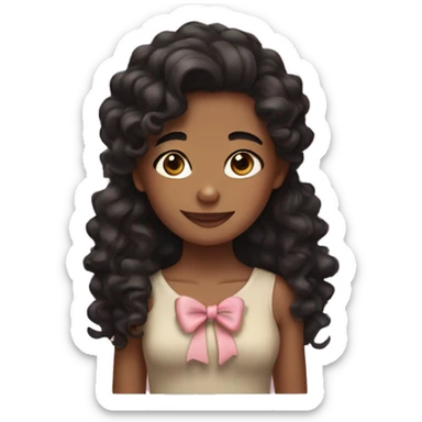 Girl with brown skintone curly black hair with a bow in her hair sticker