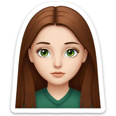 Girl with dark green eyes, light eyebrows and long brown straight hair sticker