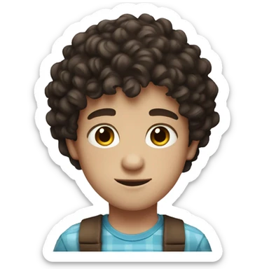 White-skinned boy, dark brown curly hair and brown eyes, with some polka dots on his face sticker