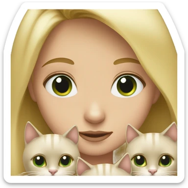 blonde girl green eyes holding 3 cats sticker
