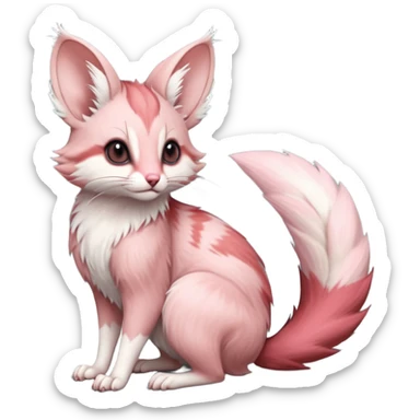 Pastel Pink, red-pointed, soft realistic romantic vintage antique divine beautiful elegant pretty precious cute young youthful  Fakémon-Pokémon-opossum-feline-mouse-serval-caracal-chinchilla-Minccino-Cinccino-Meowstic-rodent-hybrid-creature with a big fluffy bushy tail (full body) sticker