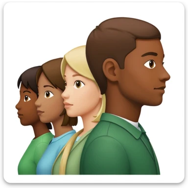 A line of people standing in profile, one behind the other, green background sticker