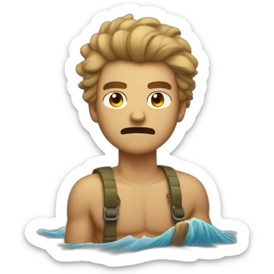 Angry tan guy buzzed hair on raft with beige doodle sticker