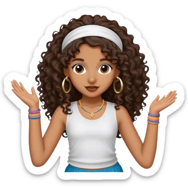 Dancing brown girl with long darn brown curly hair with headband hip hop sticker
