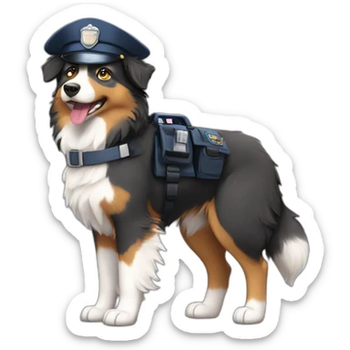 australian Shepherd in Police Uniform standing Like human sticker
