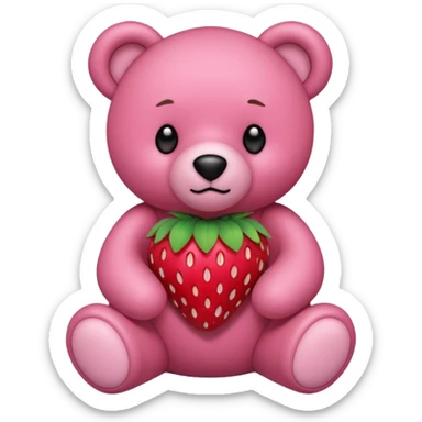 Pink teddy bear with strawberries on it sticker