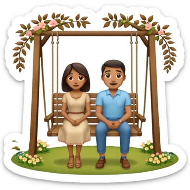 indian man and woman sitting on two seater swing sticker