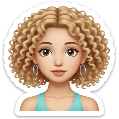 cute balayage curly/wavy haired girl, hoop earrings, clean girl makeup DOING YOGA sticker