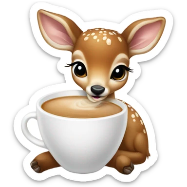 Baby deer drinking iced coffee sticker
