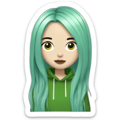 Billie Eilish with black hair and green roots sticker