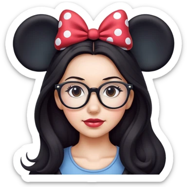 Woman glasses Long dark hair Minnie mouse ears sticker