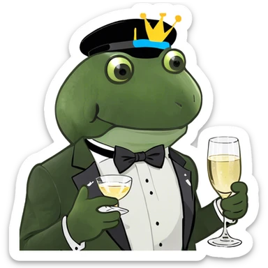 Frog wearing a tuxedo and a birthday hat drinking champagne  sticker