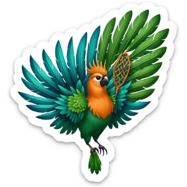 ave Cabeza y espalda: tonos verdes y azulados brillantes.

Pecho: anaranjado intenso que contrasta con el resto del cuerpo.

Alas: mezcla de verdes y negros.

Cola: larga y elegante, con dos plumas centrales que terminan en forma de “raqueta”. sticker