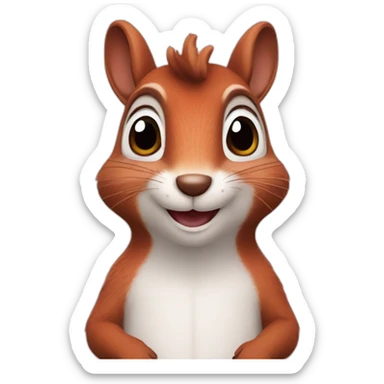 A squirrel with lots of hearts behind him sticker