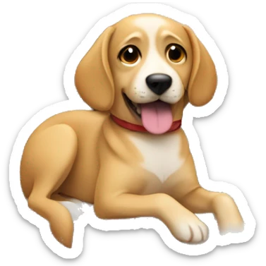 Tan dog laying down in front of a piano  sticker