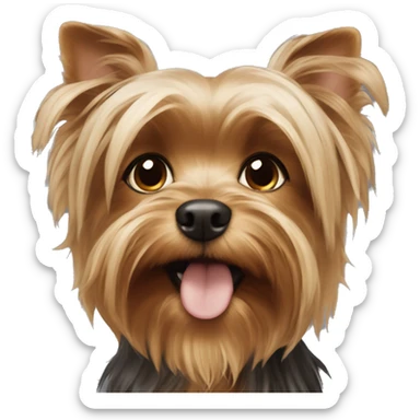 Yorkshire Terrier dog being held by a white girl with long wavy brown hair sticker