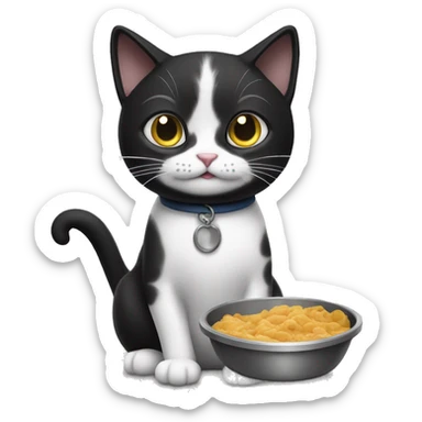 black and white cat asking for food sticker
