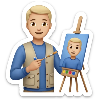 happy man painting a picture full body sticker