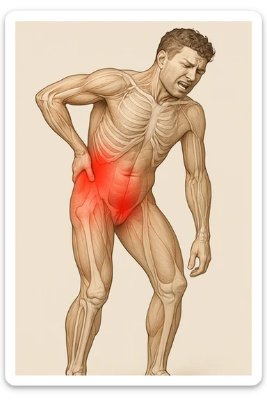 Uomo con dolore per infortunio vista anatomica in piedi sticker