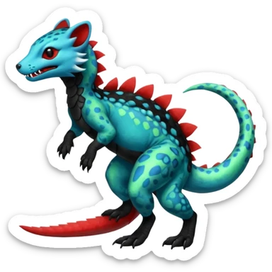 Blue green red black furry scaled white Salandit-genet-fusion-hybrid-creature (full body) sticker