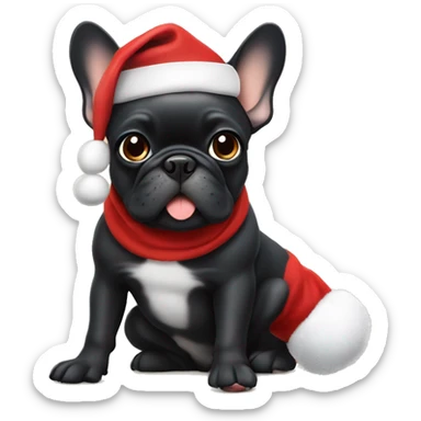 Mostly Black frenchie with tan paws wearing Santa hat and sitting sticker