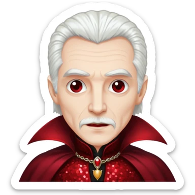 Dracula with white hair, dark red sequin outfit sticker