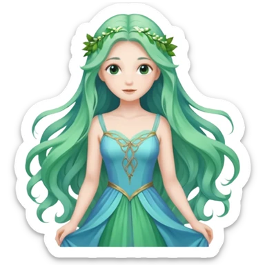 Beautiful pastel white and green and blue fae-lady divine gorgeous beautiful with nature background  sticker