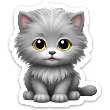 Cute grey fluffy kitten sticker