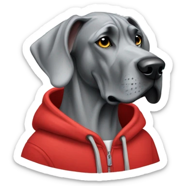 Grey Great Dane wearing a red hoodie sticker