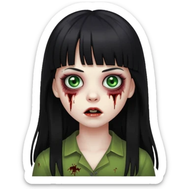 girl zombie with black long hair and bangs sticker
