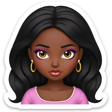 pretty bratz baddie, dark black skin, black hair sticker